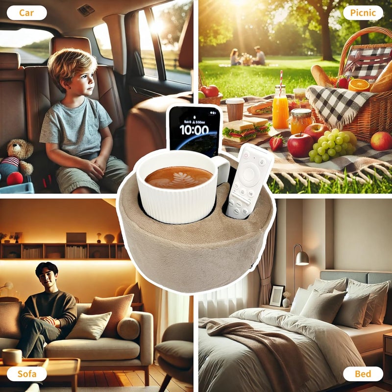 Xchouxer Couch Cup Holder Pillow, Sofa and Bed Organizer Caddy for Drinks, Remotes, Phones (Beige) - Image 5